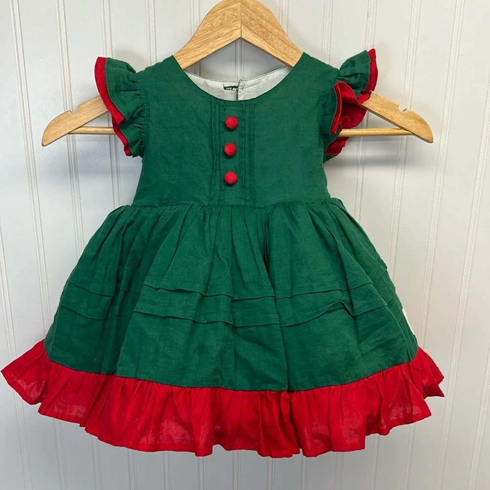 Caroline Kate Meet Me Under The Mistletoe Toddler Girls Circle Skirt Linen Dress